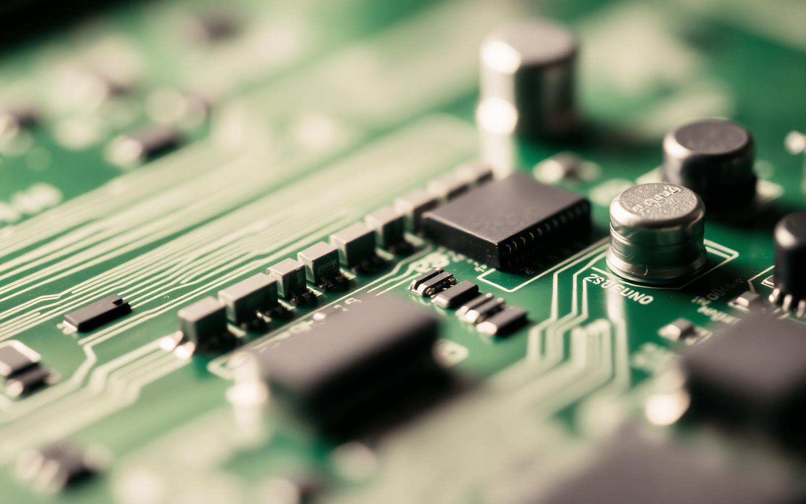 Macro view of a circuit board with soft focus, tonal treatment
